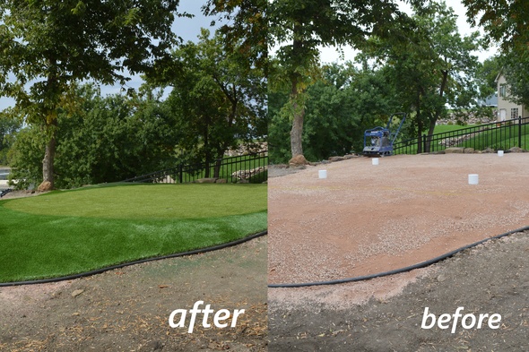 Naperville backyard putting green before and after