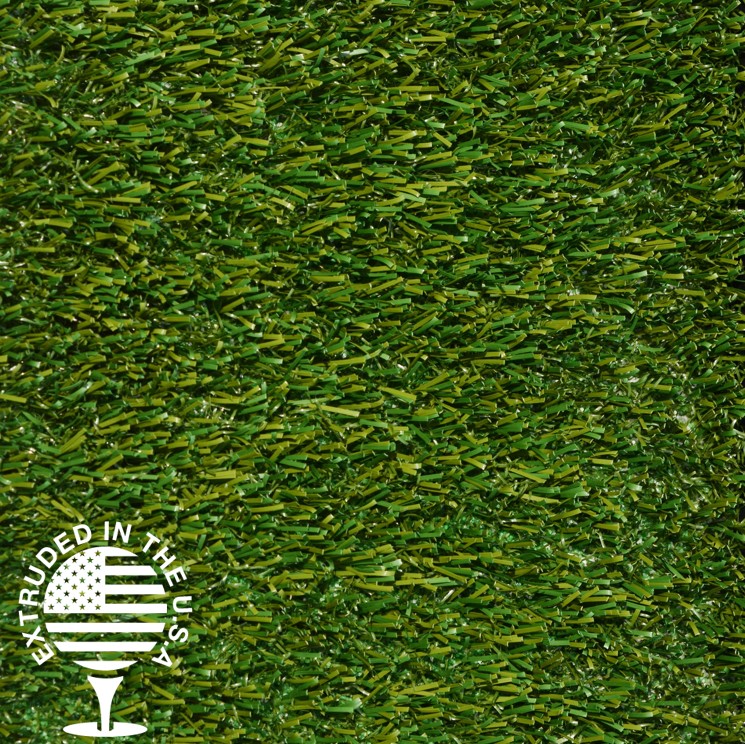 Close-up of field green and olive green artificial grass turf, manufactured in the USA, featuring durable fibers designed for sports fields, playgrounds, and high-traffic landscape applications by Southwest Greens.